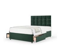 Bedmaster Emerald Green Plush Velvet 2 Drawer Divan Base And Square Headboard Small Single