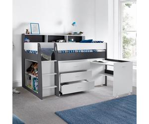 Bedmaster Erin Grey And White Mid Sleeper Bed With Desk And Memory Foam Mattress