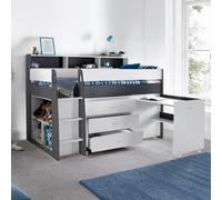 Bedmaster Erin Grey And White Mid Sleeper Bed With Desk And Spring Mattress