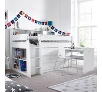 Bedmaster Erin Mid Sleeper Bed With Desk With Memory Foam Mattress in White | Size: Single Bedmaster White Single