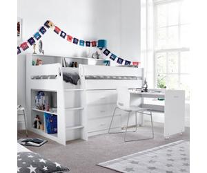 Bedmaster Erin White Mid Sleeper Bed With Desk And Spring Mattress