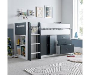 Bedmaster Lacy Grey And White Storage Mid Sleeper Bed And Memory Foam Mattress