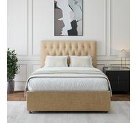Bedmaster Linen 4 Drawer Divan Base And Button Headboard In Natural Natural Small Double