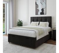 Bedmaster Linen Ottoman Divan Base And Square Headboard In Charcoal Charcoal Single