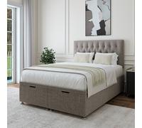 Bedmaster Linen Ottoman Divan Base & Button Headboard in Grey | Size: Single Bedmaster Grey Single