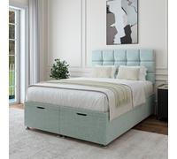Bedmaster Linen Ottoman Divan Base & Square Headboard in Duck Egg Blue | Size: King Bedmaster Duck Egg Blue King