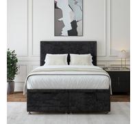 Bedmaster Luxury Velvet Ottoman Divan Base And Plain Headboard In Black Black Double