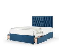 Bedmaster Marine Blue Plush Velvet 2 Drawer Divan Base And Button Headboard Small Double