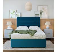 Bedmaster Memory Maestro Memory Foam Marine Blue Plush Velvet 4 Drawer Divan Set And Headboard Small Double