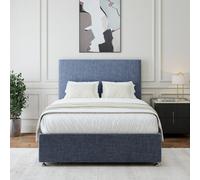 Bedmaster Midnight Blue Linen 2 Drawer Divan Base And Plain Headboard Double
