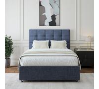 Bedmaster Midnight Blue Linen Divan Base And Square Headboard Super King