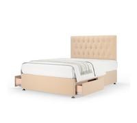 Bedmaster Natural Beige Plush Velvet 2 Drawer Divan Base And Button Headboard Double