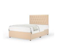 Bedmaster Natural Beige Plush Velvet Divan Base And Button Headboard Double
