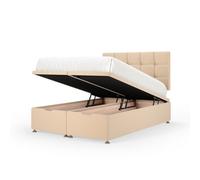 Bedmaster Natural Beige Plush Velvet Ottoman Divan Base And Square Headboard King Size