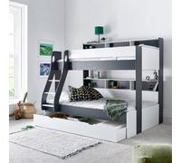 Bedmaster Oliver Grey And White Triple Sleeper Storage Bunk Bed With Drawer With Spring Mattresses