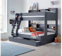 Bedmaster Oliver Onyx Grey Triple Sleeper Storage Bunk Bed Without Drawer With Memory Foam Mattresses