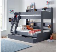 Bedmaster Oliver Onyx Grey Triple Sleeper Storage Bunk Bed With Drawer With Spring Mattresses