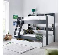 Bedmaster Oliver Grey And White Triple Sleeper Storage Bunk Bed With Drawer With Spring Mattresses