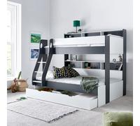 Bedmaster Oliver Triple Sleeper Storage Bunk Bed Without Drawer With Memory Foam Mattresses in Grey | Size: Small Double Bedmaster Grey Small Double