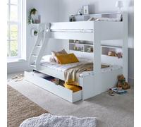 Bedmaster Oliver White Triple Sleeper Storage Bunk Bed Without Drawer With Memory Foam Mattresses