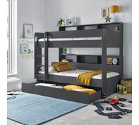 Bedmaster Olly Onyx Grey Storage Bunk Bed Without Drawer With Memory Foam Mattresses