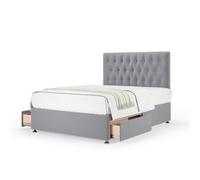 Bedmaster Silver Plush Velvet 2 Drawer Divan Base And Button Headboard Double