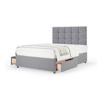 Bedmaster Silver Plush Velvet 2 Drawer Divan Base And Square Headboard Small Double
