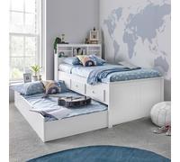 Bedmaster Veera White Guest Bed Day Bed Trundle Bed - Single With Trundle And Pocket Mattresses - Rubberwood - White