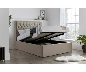 Bedmaster Wilson Oatmeal Fabric Ottoman Bed - Double - Linen - Oatmeal