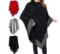 BednL Shiny Women's Wool Shawl,Irregular Poncho,Womens Elegant Knitted Shawl Poncho,Bat Sleeve Warm Knitted Capes for Women (black,3XL)