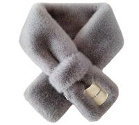 BednL Soft Trendy Faux Rabbit Fur Plush Neck Guard For Girls Women Winter Scarves Korean Shawls Collar Cross Wraps (grey)