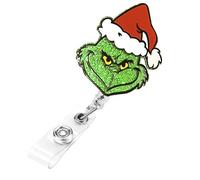 Bedocia Christmas Cute Nurse Badge Reel Retractable Glitter Santa Name Tag Badge Holder for Nurse Doctor Teacher Student RN
