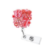 Bedocia Cute Valentine's Day Badge Reel - Six Seven Preppy Pink Bow Design Retractable ID Card Holder for Nurse Teacher RN Student Cop Office Staff