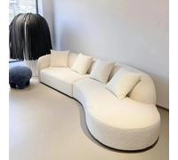 BEDOIN Cream Curved Fabric Sofa - Minimalist Lambswool Living Room Couch for Small Spaces 280 * 103 * 76cm