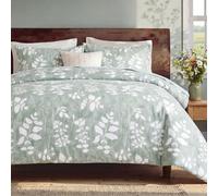 Bedorm 100% Cotton Comforter Set King Size Green Floral Bedding Set Sage Green Leaf Botanical Print Cottage Cora Bedding Soft & Breathable Bed Comforter for All Season