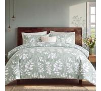Bedorm 100% Cotton Comforter Set Queen Size Green Floral Bedding Set Sage Green Leaf Botanical Print Cottage Cora Bedding Soft & Breathable Bed Comforter for All Season