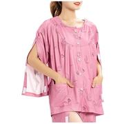 Bedridden Patient Clothing, Bedridden Patient Clothing Hospital Gowns, Women's Post Shoulder Surgery Shirts, Tear Away Pants Side Zipper Pants(Pink a Top,M)