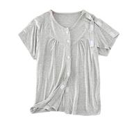 Bedridden Patient Clothing, Post Shoulder Surgery Shirt Short Sleeve, Tear Away Shorts, Womens Bedridden Patient Clothes(Grey Top,L)