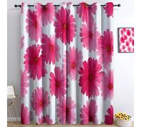 Bedroom 100% Blackout Curtains W 110" x L 102", Cartoon Style Printed Thermal Insulated Curtains, for Kids Room Living Room Decorate, Pink Flowers Petals Polyester Washable Panels
