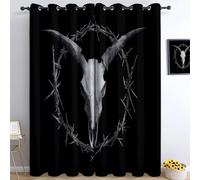 Bedroom 100% Blackout Curtains W 110" x L 102", Gothic Style Printed Thermal Insulated Curtains, for Kids Room Living Room Decorate, Animal Sheep'S Head Pentagram Thorns Polyester Washable Panels