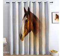 Bedroom 100% Blackout Curtains W 110" x L 102", Oil Painting Style Printed Thermal Insulated Curtains, for Kids Room Living Room Decorate, Simplicity Animal Horse Head Polyester Washable Panels