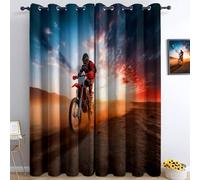 Bedroom 100% Blackout Curtains W 132" x L 72", Extreme Sports Printed Thermal Insulated Curtains, for Kids Room Living Room Decorate, Desert Off Road Motorcycle Rider Polyester Washable Panels