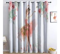 Bedroom 100% Blackout Curtains W 132" x L 72", Watercolor Style Printed Thermal Insulated Curtains, for Kids Room Living Room Decorate, Ballet Girl Flowers Polyester Washable Panels