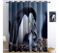 Bedroom 100% Blackout Curtains W 59" x L 65", Nature Photography Printed Thermal Insulated Curtains, for Kids Room Living Room Decorate, Animal Antarctica Penguin Cub Polyester Washable Panels