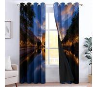 Bedroom 100% Blackout Curtains W 92" x L 54", Natural Landscape Printed Thermal Insulated Curtains, for Kids Room Living Room Decorate, City Architecture Plant Polyester Washable Panels