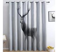 Bedroom 100% Blackout Curtains W 92" x L 72", Minimalism Printed Thermal Insulated Curtains, for Kids Room Living Room Decorate, Animals Stag In The Fog Polyester Washable Panels