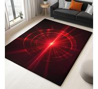 Bedroom Area Rug 120 x 180 cm Flannel Non Slip Soft, Fantasy Circles Lights Theme Kids Room Play Crawl Mat, Black Red Machine Washable Low Pile Carpets Home for Decor Gifts Non Shedding