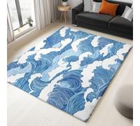Bedroom Area Rug 120 x 180 cm Flannel Non Slip Soft, Simple Lines Ocean Theme Kids Room Play Crawl Mat, Blue Machine Washable Low Pile Carpets Home for Decor Gifts Non Shedding