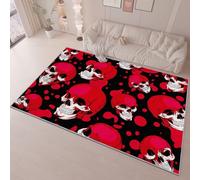 Bedroom Area Rug 140 x 200 cm Flannel Non Slip Soft, Gothic Abstract Skull Theme Kids Room Play Crawl Mat, Black Red Machine Washable Low Pile Carpets Home for Decor Gifts Non Shedding