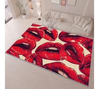 Bedroom Area Rug 160 x 230 cm Flannel Non Slip Soft, Abstract Illustration Lips Theme Kids Room Play Crawl Mat, Red Machine Washable Low Pile Carpets Home for Decor Gifts Non Shedding